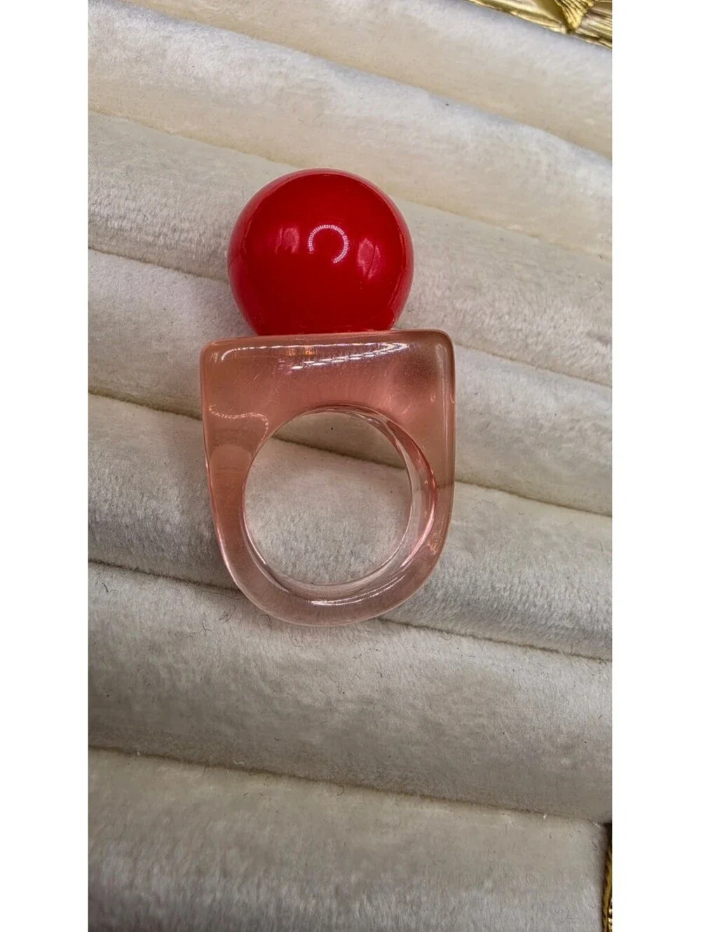 Y2K Resin Ring with Red Bead and Pink Square Band Size Fits